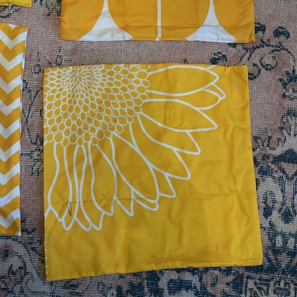 Set of Yellow and White Decorative throw pillow cases